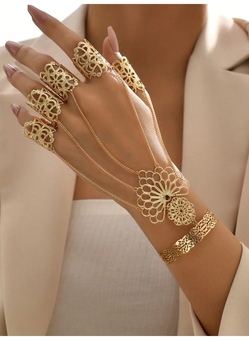 Saudi Founding Day Luxury Hand Chain Bracelet with Connected Ring Chains – Eye-Catching Design, Lightweight & Comfortable for Long Wear, Adds a Premium Heritage Touch to Your Look - Image 3